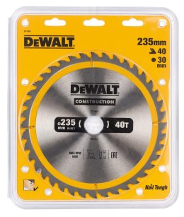 Piła tarczowa do cięcia drewna 235/30mm, grubość cięcia 2,6mm, 40 zębów, CONSTRUCTION DeWALT [DT1955-QZ]