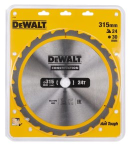 Piła tarczowa do cięcia drewna 315/30mm, grubość cięcia 3,0mm, 24 zęby, CONSTRUCTION DeWALT [DT1961-QZ]