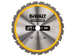 Piła tarczowa do cięcia drewna 315/30mm, grubość cięcia 3,0mm, 24 zęby, CONSTRUCTION DeWALT [DT1961-QZ]