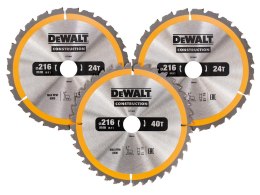 Zestaw 3 sztuk tarcz pilarskich do drewna 216/30mm, serii CONSTRUCTION DeWALT [DT1962-QZ]