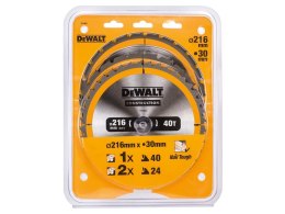 Zestaw 3 sztuk tarcz pilarskich do drewna 216/30mm, serii CONSTRUCTION DeWALT [DT1962-QZ]