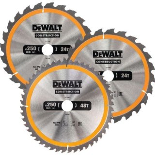 Zestaw 3 sztuk tarcz pilarskich do drewna 250/30mm, serii CONSTRUCTION DeWALT [DT1963-QZ]