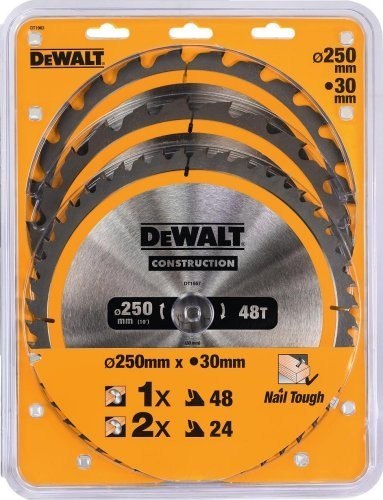 Zestaw 3 sztuk tarcz pilarskich do drewna 250/30mm, serii CONSTRUCTION DeWALT [DT1963-QZ]