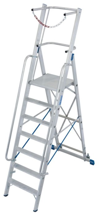 Przemysłowa drabina wolnostojąca jezdna z dużą platformą i barierkami zabezpieczającymi 7 stopniowa STABILO PROFESSIONAL KRAUSE 