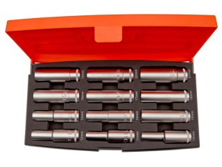 Zestaw wydłużanych, 6-kątnych nasadek 1/2", 10-21mm, 12 szt. BAHCO [S1612L]