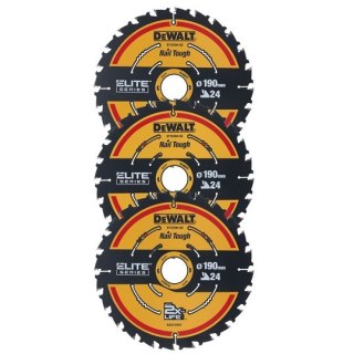 Zestaw 3szt. pił tarczowych do cięcia drewna 190x30x1,65mm, 24 zęby, ELITE, DeWALT [DT10399-QZ]