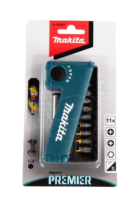 Zestaw końcówek udarowych 1/4" z adapterem, 11 szt. IMPACT PREMIER MAKITA [E-03567]