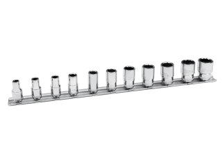 Zestaw 11szt. ręcznych nasadek dwunastokątnych, cienkościennych, 1/4" na listwie, 5-14 mm, Bahco [6711MB]