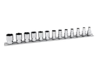 Zestaw 13szt. ręcznych nasadek sześciokątnych 1/4", 4-14 mm, na listwie Bahco [6713MH]