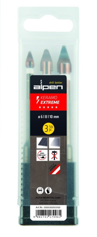 Zestaw 3szt. wierteł do płytek ceramicznych Keramo Extreme ALPEN [0000300003100]
