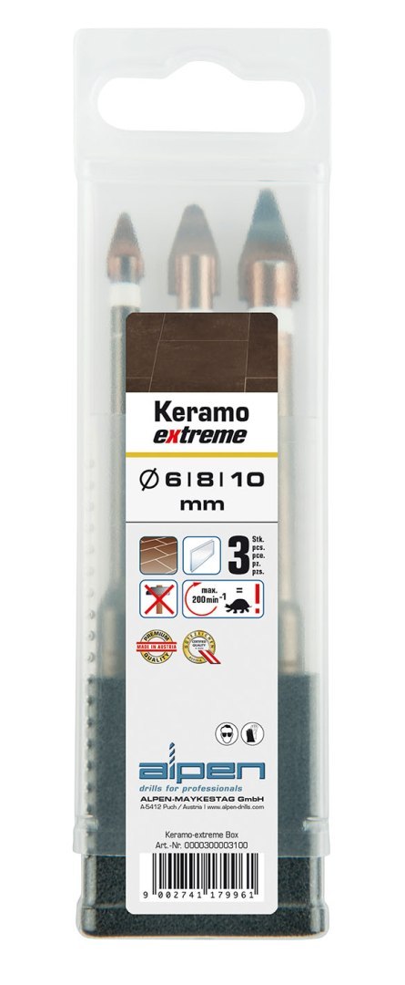 Zestaw 3szt. wierteł do płytek ceramicznych Keramo Extreme ALPEN [0000300003100]