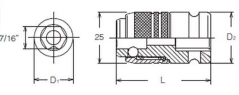 Adapter udarowy z blokadą, kwadrat 1/2" na sześciokąt 7/16'', KOKEN [14142-F11.2]