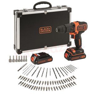 Akumulatorowa wiertarko-wkrętarka udarowa Black+Decker [BDCHD18BAFC-QW] 18V Li-Ion, 2x1,5Ah + 80 szt. akcesoriów