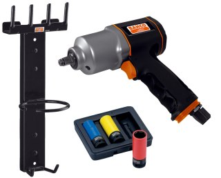 Pneumatyczny klucz udarowy 1/2" z uchwytem magnetycznym i 3 nasadkami sześciokątnymi do kół 17,19,21mm Bahco [BP815K2]