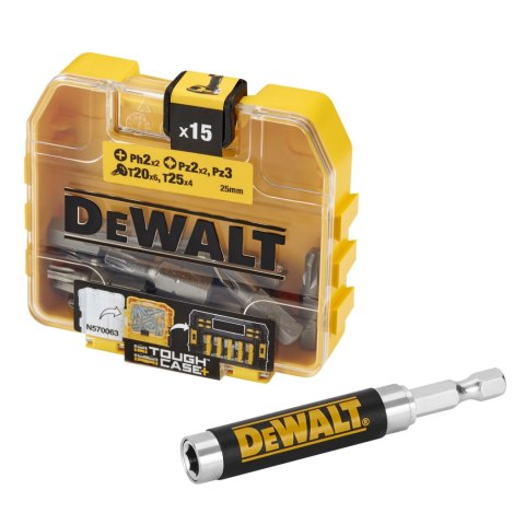 Zestaw 15 szt. końcówek Torison TX20, TX25, PH2, PZ2, PZ3 + adapter, 1/4", Small Bulk Storage, ToughCase+ Dewalt [DT71573-QZ]