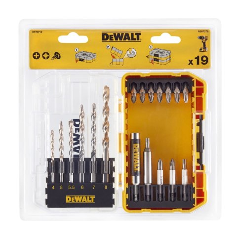 Zestaw 19 szt. końcówek 1/4" i wierteł do betonu, SMALL TOUGH CASE+, DeWALT [DT70712-QZ]