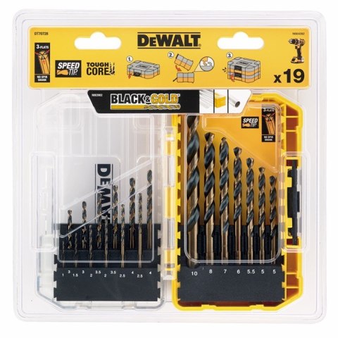 Zestaw 19 szt. wierteł do metalu, HSS-G BLACK & GOLD, SMALL TOUGH CASE+, DeWALT [DT70728-QZ]