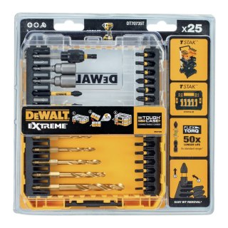 Zestaw 25 szt. końcówek udarowych 1/4" IMPACT TORSION EXTREME + wiertła, SMALL TOUGH CASE+, DeWALT [DT70735T-QZ]