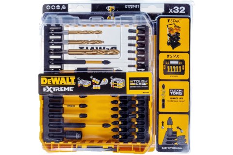 Zestaw 32 szt. końcówek udarowych 1/4" IMPACT TORSION EXTREME + wiertła, SMALL TOUGH CASE+, DeWALT [DT70741T-QZ]