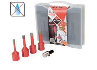 Zestaw 4 wierteł diamentowych do płytek ceramicznych, gresowych, porcelanowych serii Mini DryGres + adapter do wiertarki, Rubi [
