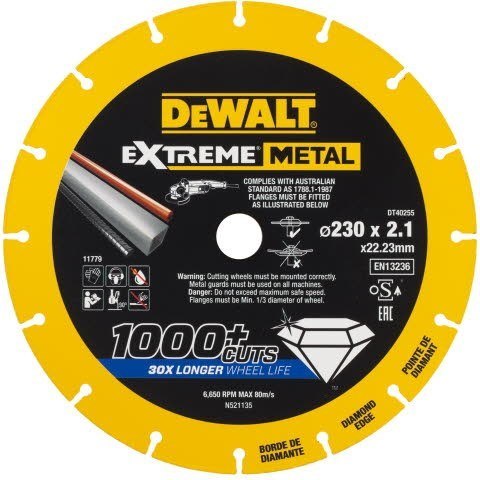 Tarcza diamentowa do cięcia stali, 230/22,23/2,1mm, serii EXTREME® METAL, DeWalt [DT40255-QZ]
