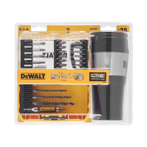 Zestaw 25 szt. końcówek 1/4" i wierteł do metalu, SMALL TOUGH CASE+, DeWALT [DT70707-QZ] + kubek termiczny