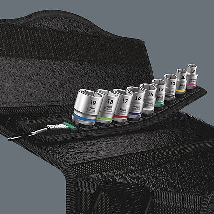 Zestaw 9szt. nasadek 6-kątnych Zyklop na kwadrat 3/8", rozmiary 8-19mm, 2go Wera [05003973001]