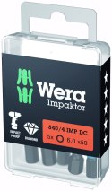 5 szt. końcówek udarowych HEX 1/4" do śrub z gniazdem sześciokątnym, rozmiar HEX 6/50mm, serii 840/4 IMP DC Impaktor, WERA [0505