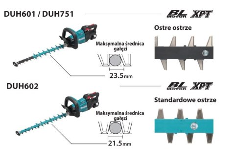 Akumulatorowe nożyce do żywopłotu 18V Li-Ion 2x5,0Ah, długość cięcia 75cm, Makita [DUH751PTE]
