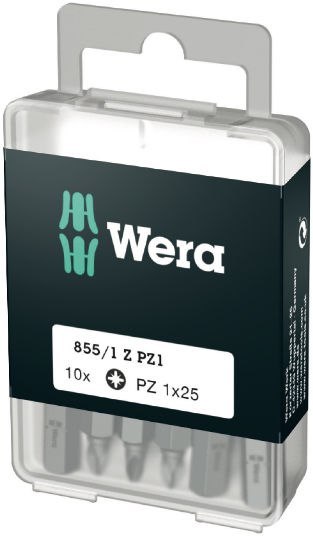 Zestaw 10szt. końcówek 1/4" do wkrętów z gniazdem Pozidriv, rozmiar PZ1/25mm, Wera [05072403001]