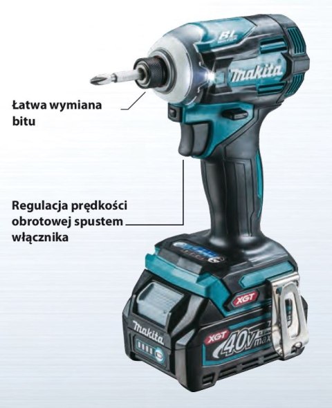 Akumulatorowa zakrętarka udarowa 1/4", 40V max Li-Ion, 2x4,0Ah, serii XGT Makita [TD001GM201]
