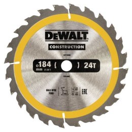 Piła tarczowa do cięcia drewna 184/16/2,6mm, 24 zęby, CONSTRUCTION DeWALT [DT1939-QZ]