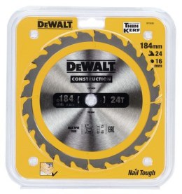 Piła tarczowa do cięcia drewna 184/16/2,6mm, 24 zęby, CONSTRUCTION DeWALT [DT1939-QZ]