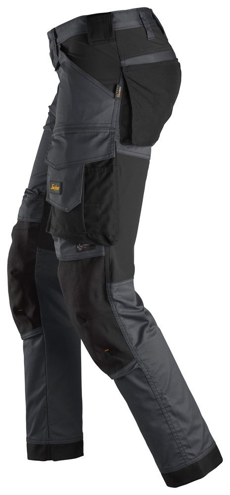 Wygodne spodnie robocze z kieszeniami na nakolanniki, męskie, szaro-czarne, rozmiar 56, 6341 stretch AllroundWork Snickers [6341