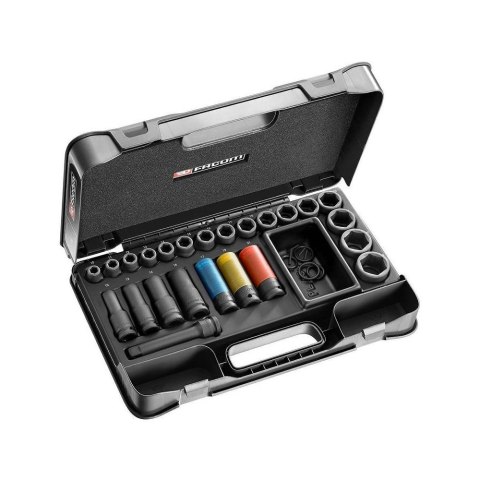 Zestaw 24szt. nasadek udarowych 1/2", 6-kątnych krótkich i długich, 10-32 mm, Facom [NS.550BPB]