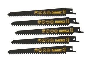 Zestaw 5 szt. brzeszczotów bagnetowych HCS do piły szablastej, do drewna 6 zębów/cal, długość 152 mm, Dewalt [DT2362-QZ]
