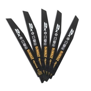 Zestaw 5 szt. brzeszczotów bagnetowych HCS do piły szablastej do prac zgrubnych, 10 zębów/cal, długość 228 mm, Dewalt [DT2308L-Q