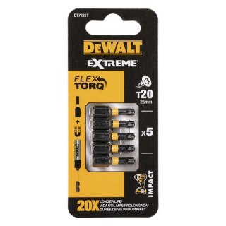 Zestaw 5szt. końcówek udarowych Torsion TX20/25mm, Dewalt [DT7381T-QZ]