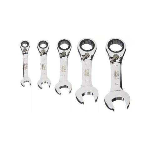 Zestaw 5szt. krótkich kluczy płasko-oczkowych z grzechotką i z przełącznikiem, 8-19mm, IRIMO [18S-5-H]