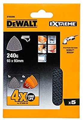 Zestaw 5szt. trójkątnych siatek szlifierskich DELTA do drewna, metalu, PVC, granulacja 240, 93x93x93mm, DeWalt [DTM3095-QZ]