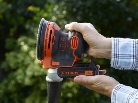 Akumulatorowa szlifierka mimośrodowa 125mm, 18 V, 1x1,5 Ah, Black+Decker [BDCROS18-QW]