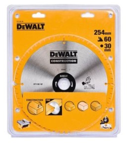 Piła tarczowa do cięcia drewna 254/30mm, grubość cięcia 2,4mm, 60 zębów, CONSTRUCTION DeWALT [DT1182-QZ]