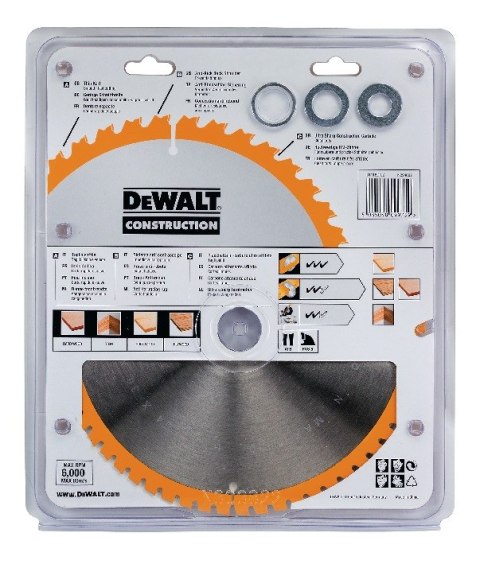 Piła tarczowa do cięcia drewna 254/30mm, grubość cięcia 2,4mm, 60 zębów, CONSTRUCTION DeWALT [DT1182-QZ]