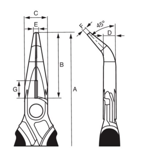 Szczypce VDE półokrągłe, odgięte 45º, długość 200mm, rękojeść wielokomponentowa, Bahco [2427 S-200]