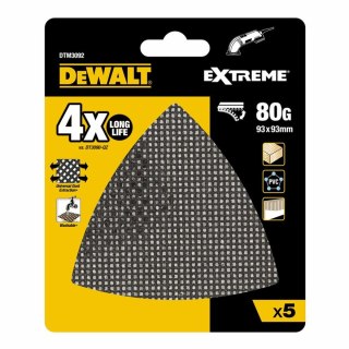 Zestaw 5szt. trójkątnych siatek szlifierskich DELTA do drewna, PVC, granulacja 80, 93x93x93mm, DeWalt [DTM3092-QZ]