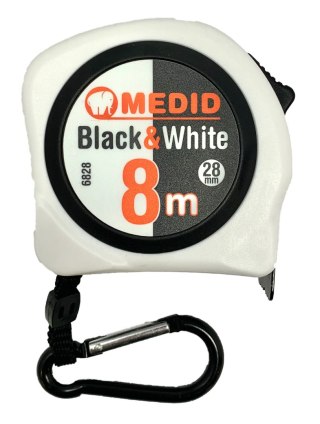 Miara 8m/28mm, wstęga biała, 2-stronna, karabińczyk [MEDID 6828]