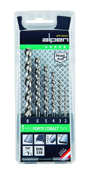 Zestaw 6szt. wierteł kobaltowych do metalu HSS Cobalt Forte TM-6 Alpen [0000100616100]