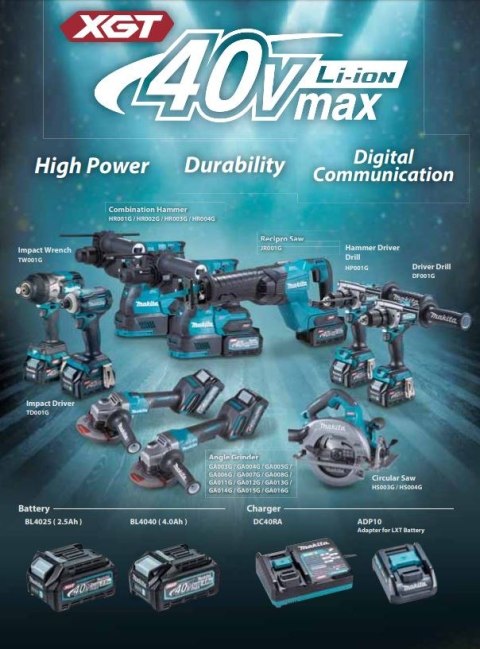 Akumulatorowy klucz udarowy 1/2", Makita [TW004GD201], 630Nm, 40V max Li-Ion, 2x2,5Ah, XGT