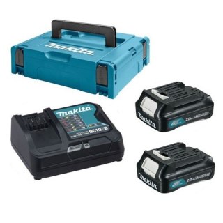 Zestaw zasilający: 2 akumulatory BL1021B + ładowarka DC10SB Makita [197658-5] 10,8V (12V max) 2,0Ah, Li-Ion, CXT, MAKPAC