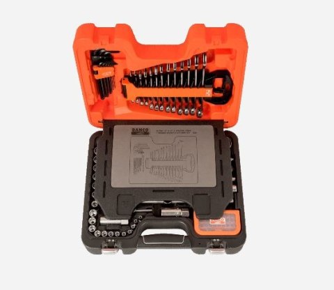 Zestaw 96 szt. kluczy nasadowych i akcesoriów 1/4" i 1/2", klucze imbusowe i płasko-oczkowe , BAHCO [S95]